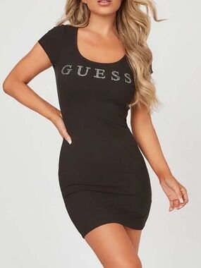 NWT Guess Women’s Black Dress with Bling Logo